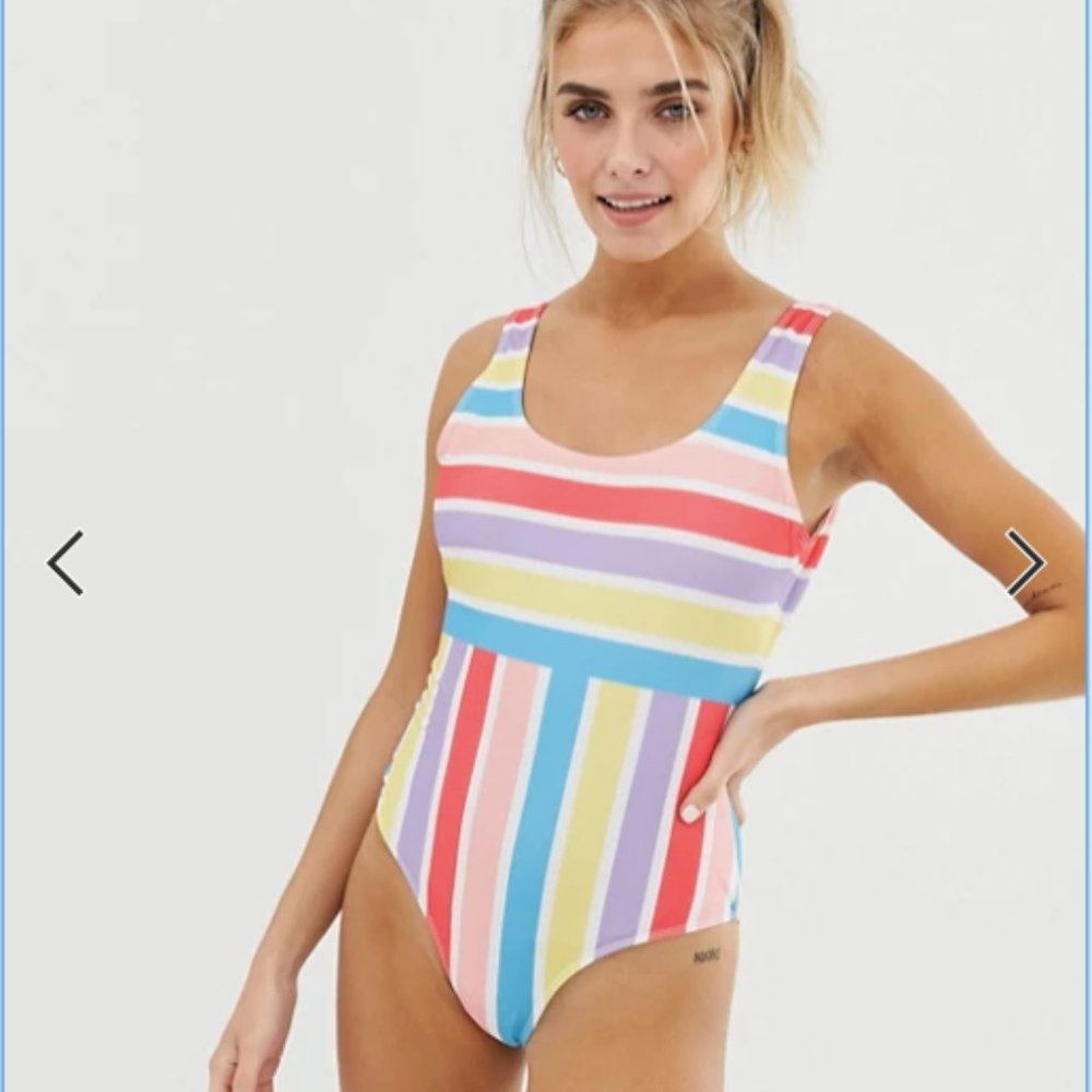 ASOS multi rainbow thigh high swimsuit